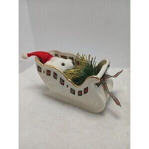 LENOX CHRISTMAS PORCELAIN SLEIGH CANDY DISH With Santa Bear Plush